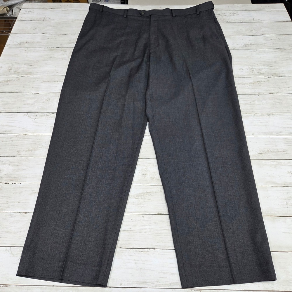 Roundtree & Yorke Dress Pants Men 44x32 Charcoal Grey Easy Care Flat Front Work